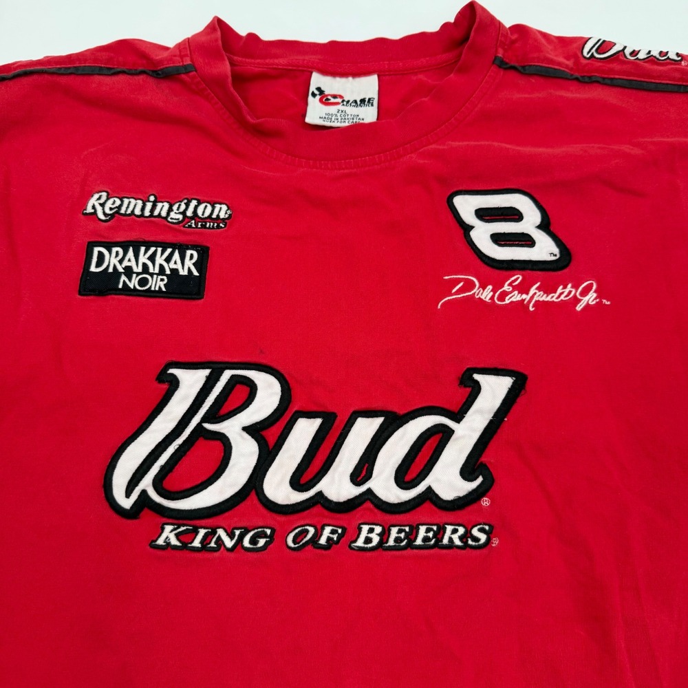 Chase Authentics Dale Earnhardt Jr Budweiser Red Long Sleeve Shirt Mens 2XL Vtg